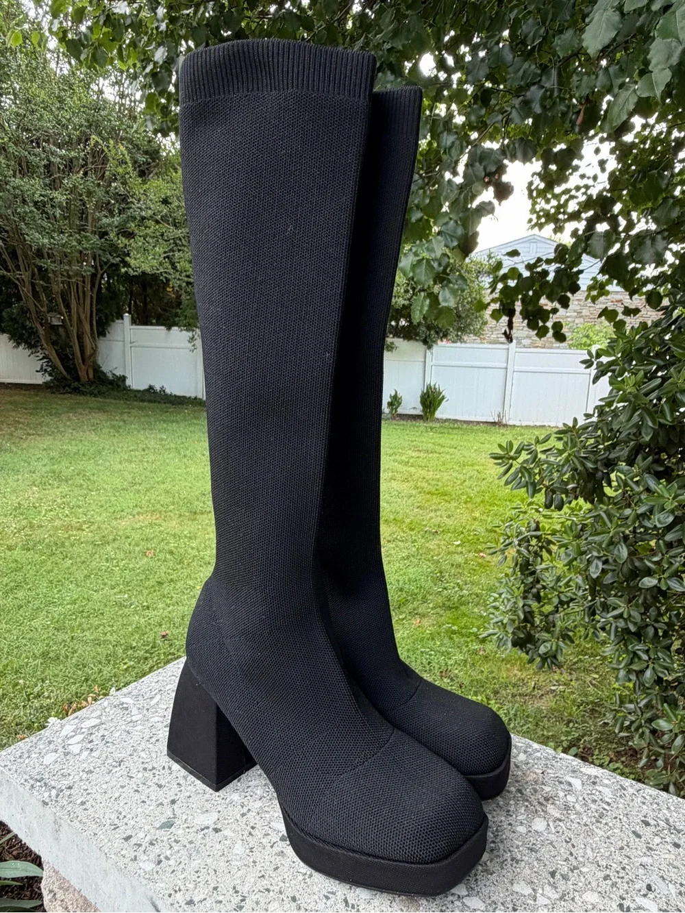 Source Unknown Black Stretch Over-the-Knee Platform Block Heel Boots